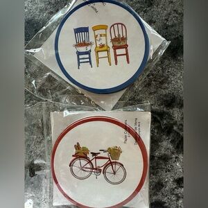 Mary Lake-Thompson paper coasters chair & tomatoes (6) and bicycle (5) NEW 2010